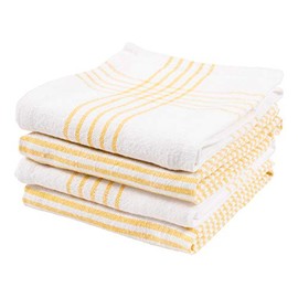 KAF Home Set of 4 Monaco Relaxed Casual Slubbed Kitchen Towel | 100% Cotton Dish Towel, 18 x 28 Inches | Soft and Absorbent Farmhouse Kitchen Towel | Set of 4 (Yellow)