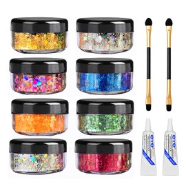 Glitter Glitter Face Body Face Festival Glitter with Glue Coarse Cosmetic Glitter for Face, Body and Hair (Including Long Lasting Glue and Brush) Festival and Party