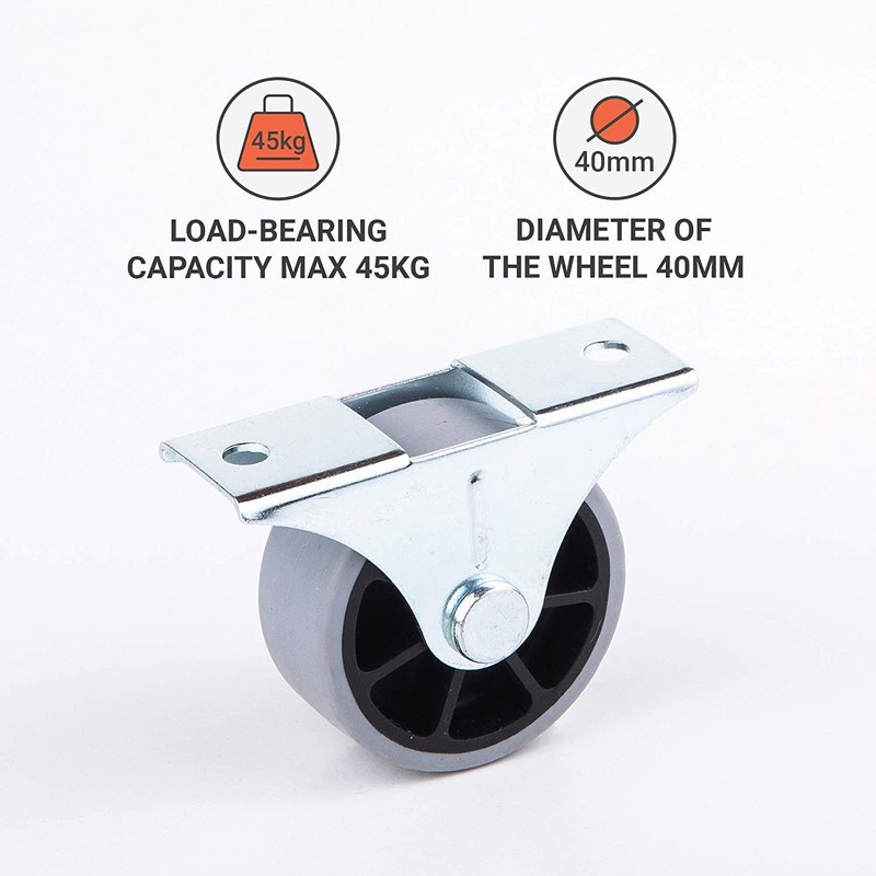 SKIR'CO 12 x 40mm Rubber Castors Furniture Castors Fixed Non