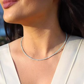 For Women Dainty 2mmLarimar Stone Beaded Necklace Blue Crystal Choker Birthstone Necklace