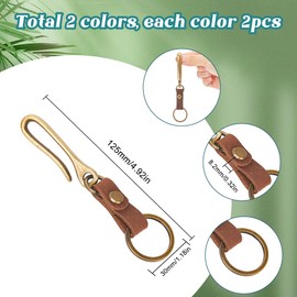 SUNNYCLUE 4Pcs 2 Colors Fish Hook Keychain Holder U Shaped Keychain Alloy Retro Key Chain Belt Hook with Cattlehide Leather Iron Findings Key Loop Pocket Clips for Men Keychains Wallet DIY Accessories