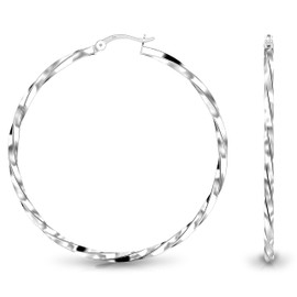 Charmsy 925 Sterling Silver Hoops Earring High-Polished Twisted Round Click-Top Hoop Earrings for Women 50 MM
