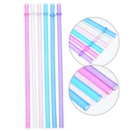 Hestya 25 Pcs Glitter Reusable Plastic Straws 9 Inches Long Hard Plastic Straws with Brush 6 Colors Translucent Replacement Drinking for 16oz-30 oz Tumblers