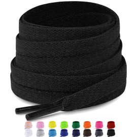 Puzeam 2 Pairs Premium Shoelaces Flat Tear-Resistant Shoe Laces 8 mm Wide Replacement Shoelaces for Trainers, Trainers, Sports Shoes - Black 180