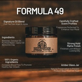 Johnny Slicks Formula 49 Clay All Organic Pomade | Firm Hold & Matte Finish (Promotes Healthy Hair Growth, Helps Hydrate Dry Skin), Rugged 2-ounce