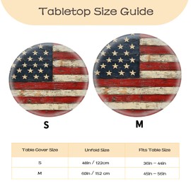 YEYE JUICE Round Fitted Tablecloth with Elastic Outdoor Tablecloth for 45" - 56" Tables Waterproof Round Table Cover for Indoor Dinner, Picnic, Camping, Yard (Retro American Flag)