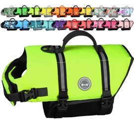 VIVAGLORY Rip Stop Dog Life Vest, Swimming Vest with Handle, Buoyancy for Doggy Puppy, Dog Life Jacket for Swimming & Boating, M, Bright Yellow