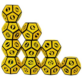 SmartDealsPro 10-Pack Six Sides D6 12 Sided D12 Dice Die for DND Dungeons and Dragons MTG PRG Wow Table Game Math Teaching (D12, Yellow Letters)