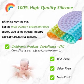Joiyota Baby & Toddler Bath Mat for Tub，Silicone Non Slip Bathtub Mat for Kids with 27 x 15 Inches for Storage, Rainbow Bathbub Mat with Push Pop Bubbles, Machine Washable Shower Mat, Colorful, Oval