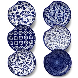 vancasso Ceramic Spoon Rest for Stove Top, 6-Pack Blue and White Floral Spoon Holder Set for Kitchen Counter, Heat-Resistant Utensil Rest for Spoons & Spatulas, 4.8 Inch Farmhouse Decor
