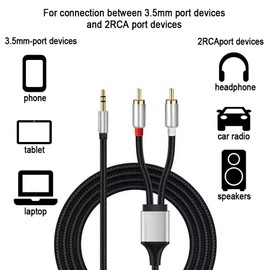 ENJOY-UNIQUE RCA to 3.5mm Cable Phono to 3.5mm jack 2-Male RCA Auxiliary Hi-Fi Sound Shielded Stereo Y Splitter AUX Audio Adapter for Home, DJ Speakers, Stereo Amplifier, Car Amplifier, 2M