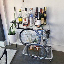 FERFALDER Home Bar Serving Carts 3 Tier Kitchen Carts on Wheels Mobile Bar Carts for Home Kitchen Dining Room Living Room Party, Silver Grey