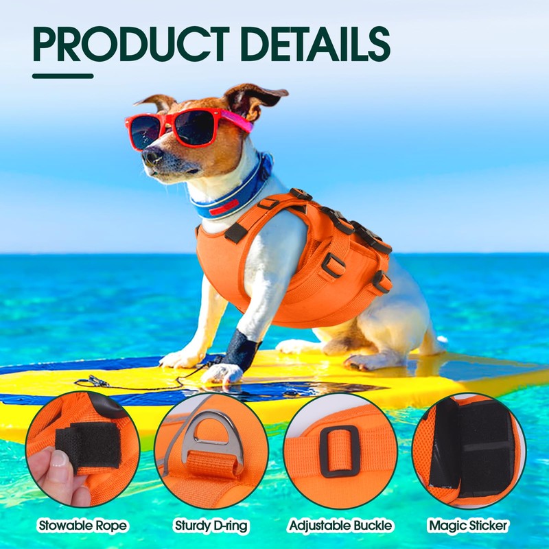 Kuoser Small Life Jacket for Dogs, Life Jacket with Handle