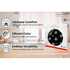 Black Bandana for Men Women- 100% Soft Cotton, Paisley, 22x22 In, 1 Pack - Large Head Bandanna Western Cowboy Handkerchief Scarf | EVERY-VILLE Where EVERYone is Welcome