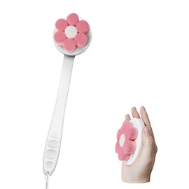 Lequin 2025 New Upgrade Soft Body Scrubber with Long Handle，Back Scrubber for Shower，Back Scrubber for Women，Shower Brush for Body，Dry Brush for Face(Pink)