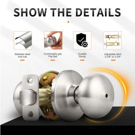 Probrico Keyless Privacy Door Knobs for Bedroom and Bathroom, No Key Brushed Nickel Stainless Steel Door Knobs Bed/Bath Handles, 5 Pack