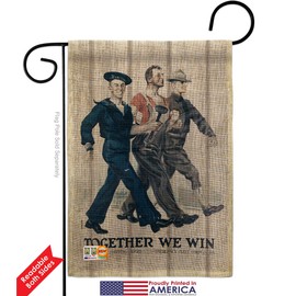 Navy Together We Win Burlap Garden Flags Pack Armed Forces USN Seabee United State American Military Veteran Retire USA Vintage Applique Small Gift Yard House Banner Double-Sided Made In 13 X 18.5