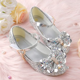 JerrisApparel Princess Shoes Girls Carnival Party Wedding Mary Janes, silver, 26 EU