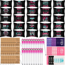 Qilery 100 Pcs Nurse Appreciation Gifts Set 25 Nurse Makeup Cosmetic Bag 25 Doctor Nurse Ballpoint Pens 25 Notebooks Pocket Journal 25 Stethoscope Rn Bracelet for Women Rn Assistant Student