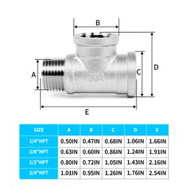 ChillWaves 304 Stainless Steel Pipe Fitting, Male Run Tee 1/2" NPT Female x 1/2" NPT Female x 1/2" NPT Male Thread Adapter(2-PACK)