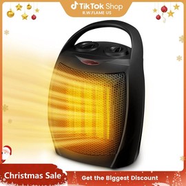 R.W.FLAME Small Space Heater for Indoor Use, Electric Ceramic Space Heater, Portable Heaters Fan for Office and Bedroom with Adjustable Thermostat ETL Listed,1500W - Color: Silver-Built-in Handle