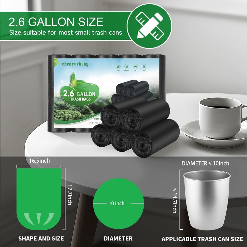 2.6 Gallon Small-Trash-Bag Bathroom Biodegradable Black - Mini Garbage Bags