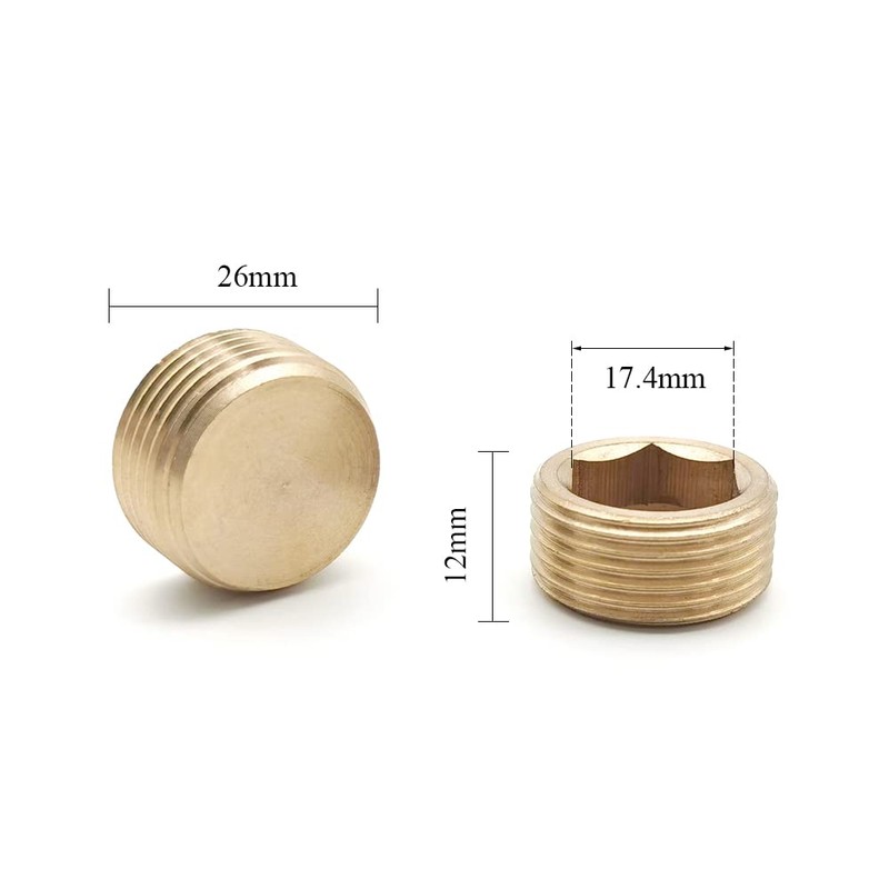 KtbeYTi 4 Pcs Male Thread Brass Internal Hex Head 3/4