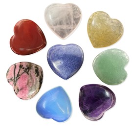 TEAONE Natural Heart Stones, 8 PCS Spiritual Gemstone for Yoga, Meditation to Relieve Anxiety, Stress (8 Kinds)