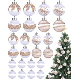 Poen 24 Pcs Christmas Balls Ornaments 3 Size Satin Silk Xmas Hanging Ball Decorations Luxury Shatterproof Christmas Tree Decor for Xmas Holiday Wedding Party Decoration(White)