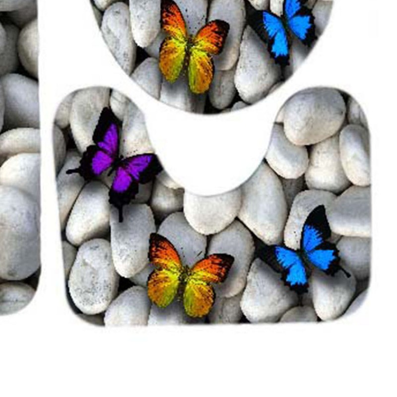 3pcs Toilet Seat Mat Set 10MM Sponge Butterfly Pebble Pattern