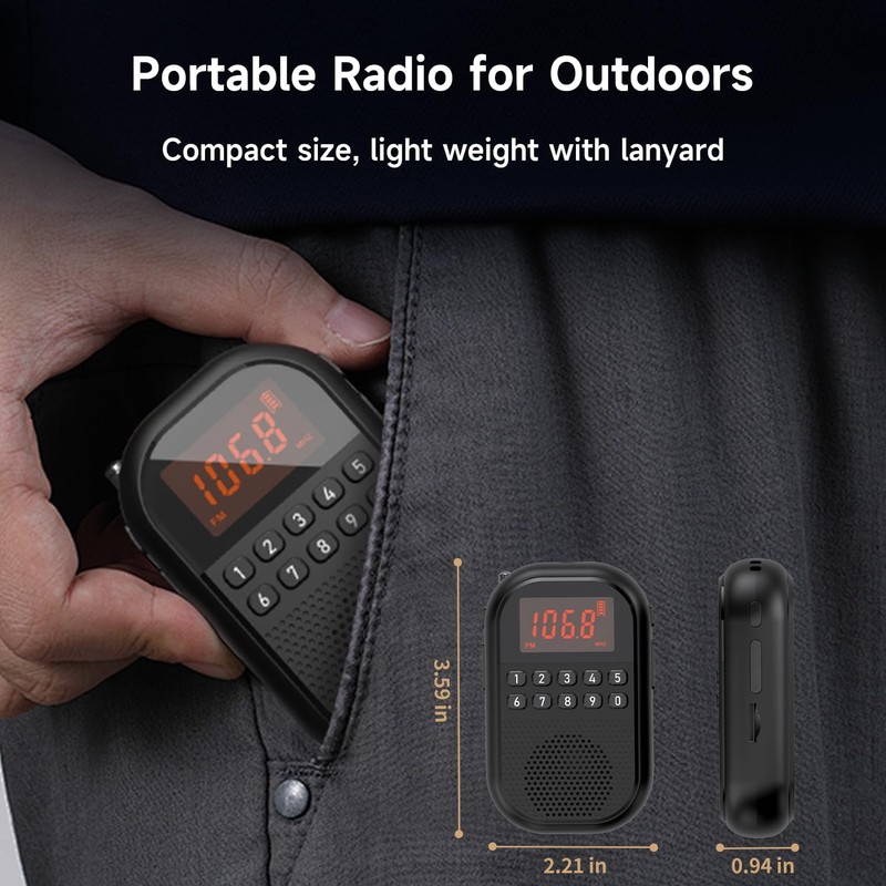 UMUTOO Portable Radio AM FM with Bluetooth, Pocket Radio Rechargeable