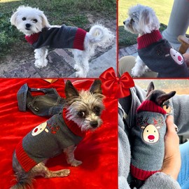AXIIJGL Christmas Sweaters for Dogs & Cats - Reindeer Fleece Sweaters with Leash Hole for Winter Holidays