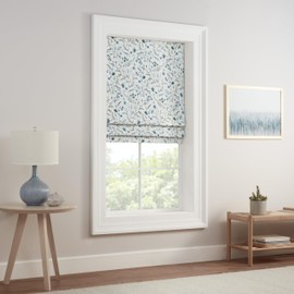 Eclipse Evangeline Botanical Roman Shade for Windows, Cordless 100% Blackout Shade, 23 in Wide x 64 in Long, Noise Reducing, Energy Efficient, Woven Design Window Shade for Any Room, Marine