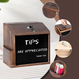 HIULLEN Donation Box Lockable Wooden Donation Box Donation Ballot Box with Lock, Retro Suggestion Box, Lot Box for Votes, Business Cards, Sweepstakes, 21 x 16.5 x 20 cm, Dark Brown