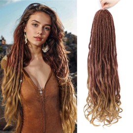 DT CHERYL Loose Wave Dreadlocks 24 Inch 10 Strands Double Ended Dreadlock Extensions With French Curly Ends, 0.6CM Thin Synthetic Curly DE Dreadlock Extensions for Women (R27#, 24 Inch 10 Strands)