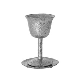 Legacy Judaica Silver Hammered Kiddush Cup with Tray - Add Elegance to Your Passover and Shabbath Table.