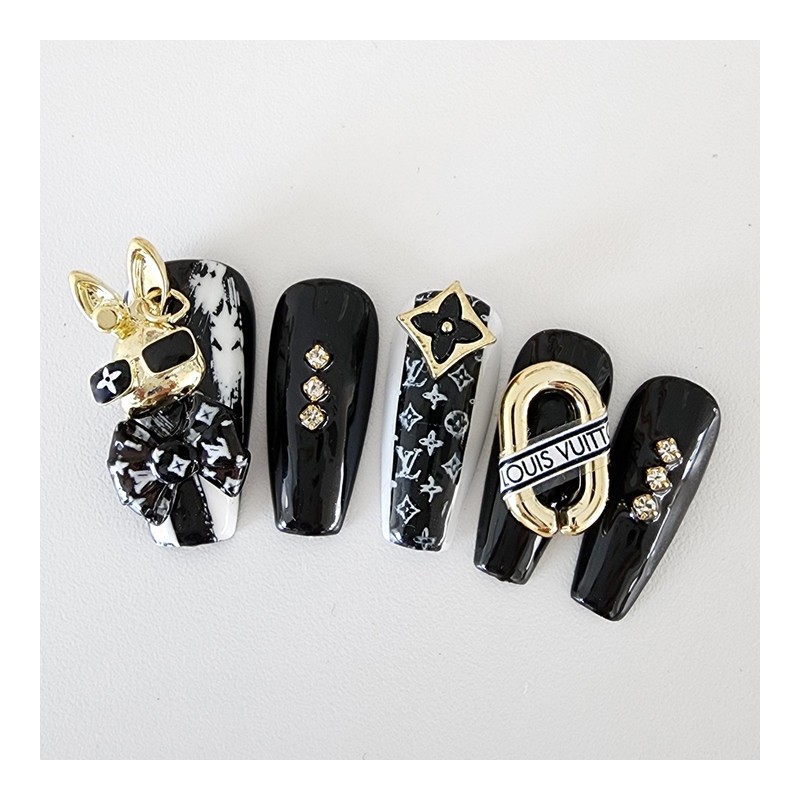 Gold Rabbit Handmade Nail Tips - Long Point / 골드
