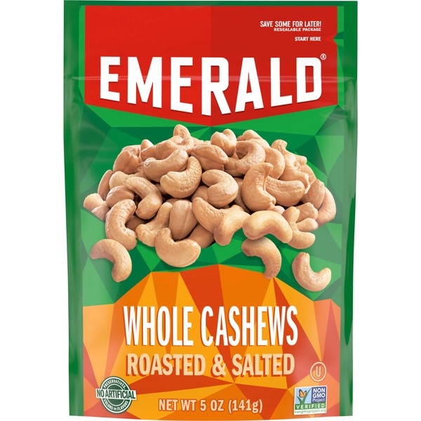 Emerald Nuts, Whole Cashews Roasted & Salted, 5 Ounce Resealable Bag