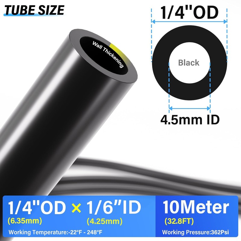 TAILONZ PNEUMATIC Air Line DOT 1/4 inch od Black Pneumatic