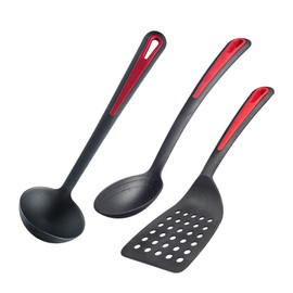 Westmark Gallant 295622E6 Kitchen Utensil Set, 3 Pieces, 1 x Spatula, Roasting and Vegetable Spoon + Soup Ladle, Plastic, Black/Red