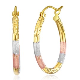 14k Tri Color Gold 2mm Thickness Tube Hoop Earrings (20 x 20 mm)