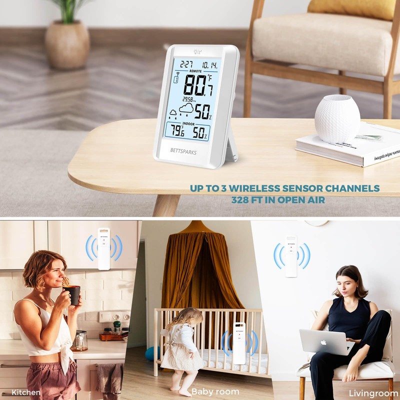 Indoor Outdoor Thermometer Wireless Weather Station with 330FT Range Remove