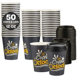 Smygoods 12oz Paper Coffee Cups with Lids – Disposable Hot Cups for Home, Restaurant, Store and Cafe, Hot Coffee Cups – 50 Pack