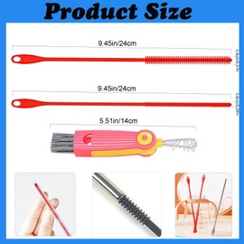 2PCS Silicone Straw Cleaner Brush and 1PCS Cup Lid Cleaning Brush Extra Long Reusable Straw Cleaning Brush Bottle Straw Clean Brush Bendable Crevice Soft Brush Straw Brushes for cleaning Straws (Red)