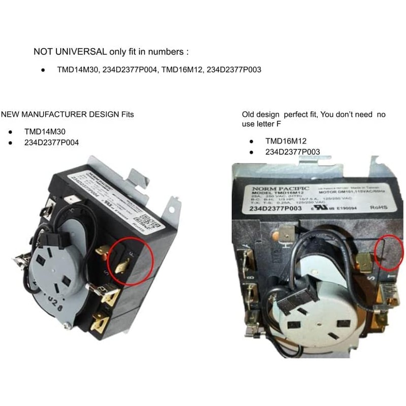 TMD14M30 Dryer Timer 234D2377P004 TMD16M12 234D2377P003