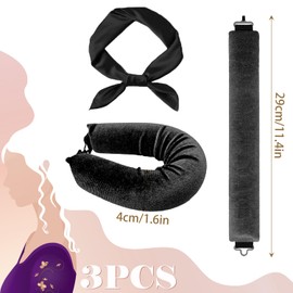 Set of 3 Heat Free Hair Rollers and Hair Dryers for Night - Hair Bands No Heat Salon Waves Overnight Blowout Adjustable Velvet Styling Set (Black)