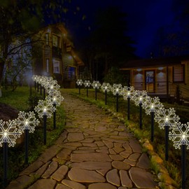 20 Pieces Solar Christmas Snowflake Lights Outdoor Christmas Pathway Stake Lights LED Snowflake Solar Powered Walkway Lights for Garden Lawn Yard Festival Christmas Decoration