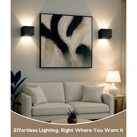 cambk Battery Operated Wall Sconces Set of 2 for Living Room, Wireless Rechargeable Motion Sensor Wall Light with Remote for Bedroom, Bathroom, Hallway, Indoor Ambient Lighting (Black)