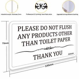3 Pack Do Not Flush Sign for Bathroom, Acrylic Toilet Bathroom Rules Signs Self-adhesive, 5.7" x 3" Do not Flush Feminine Products Sign,Premium Finish, Durable Bathroom Rules Signs