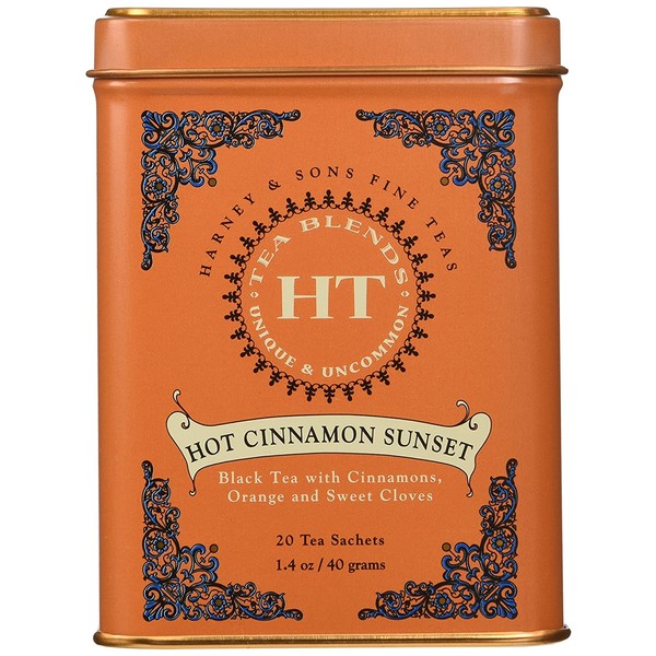 Harney & Sons Caffeinated Hot Cinnamon Sunset Black Tea with Orange and Cloves Tin 20 Sachets